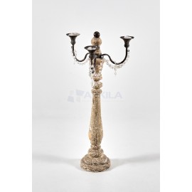 Candelabro madera blanca y cristal 3 brazos