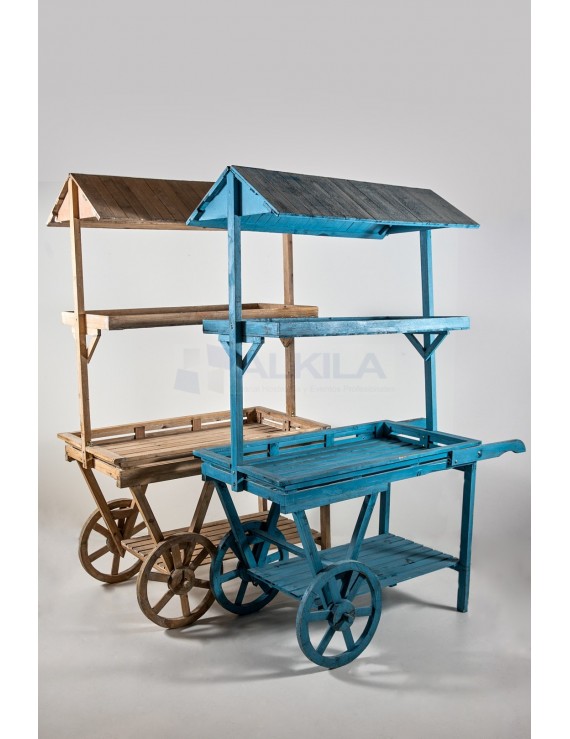 Carro de madera expositor con tejado - Alquiler Menaje Hosteleria